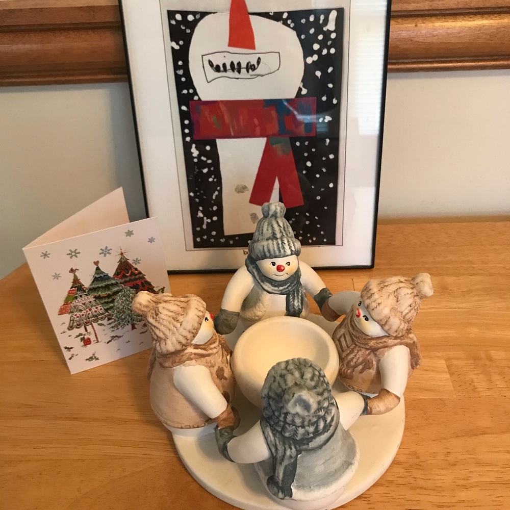 Vintage Penco Circle of Snowmen Tealight Candle Holder Christmas Holiday